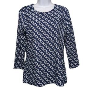 J McLaughlin 3/4 Sleeve Signature Tee Womens L Navy White Catalina Cloth NEW NWT